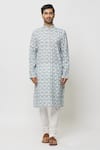 Shop_Arihant Rai Sinha_Grey Kurta Cotton Printed Lotus With Churidar _Online_at_Aza_Fashions