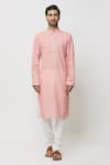 Arihant Rai Sinha_Pink Kurta Cotton Printed Floral Botanic With Churidar For Kids_at_Aza_Fashions