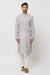 Arihant Rai Sinha_Grey Kurta Cotton Printed Floral Geometric With Churidar_Online_at_Aza_Fashions