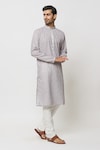 Buy_Arihant Rai Sinha_Grey Kurta Cotton Printed Floral Geometric With Churidar_Online_at_Aza_Fashions