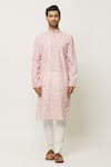 Shop_Arihant Rai Sinha_Pink Kurta Cotton Printed Forest Pastel With Churidar_Online_at_Aza_Fashions