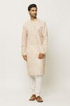 Buy_Arihant Rai Sinha_Peach Kurta Cotton Printed Foliage With Churidar _at_Aza_Fashions