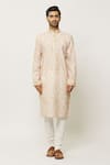 Arihant Rai Sinha_Peach Kurta Cotton Printed Foliage With Churidar _Online_at_Aza_Fashions