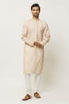 Buy_Arihant Rai Sinha_Peach Kurta Cotton Printed Foliage With Churidar _Online_at_Aza_Fashions