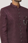 Shop_Aryavir Malhotra_Wine Dupion Art Silk Embroidery Retro Fleur Sherwani Set _Online_at_Aza_Fashions