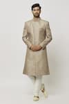 Buy_Aryavir Malhotra_Brown Dupion Art Silk Embroidery Jasmine Vine Boston Ivy Sherwani Set _at_Aza_Fashions