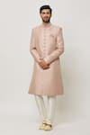 Buy_Aryavir Malhotra_Pink Dupion Silk Embroidery Acanthus Diamonte Vintage Sherwani Set_at_Aza_Fashions