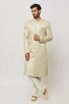 Buy_Aryavir Malhotra_Beige Dupion Silk Embroidery Sequin Diamonte Sherwani Set _at_Aza_Fashions