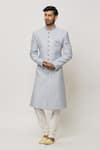 Buy_Aryavir Malhotra_Grey Dupion Art Silk Embroidery Persian Gardenia Sherwani Set _at_Aza_Fashions