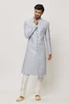 Buy_Aryavir Malhotra_Grey Dupion Art Silk Embroidery Persian Gardenia Sherwani Set _Online_at_Aza_Fashions