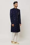 Buy_Aryavir Malhotra_Blue Dupion Art Silk Embroidery Iris Midnight Sherwani Set _Online_at_Aza_Fashions