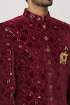 Buy_Aryavir Malhotra_Maroon Dupion Art Silk Embroidery Rafflesia Sherwani Set _Online_at_Aza_Fashions