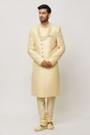 Buy_Aryavir Malhotra_Gold Art Silk Embroidered Sequin Floral Mughal Sherwani With Churidar_at_Aza_Fashions