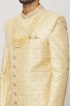 Shop_Aryavir Malhotra_Gold Art Silk Embroidered Sequin Floral Mughal Sherwani With Churidar_Online_at_Aza_Fashions