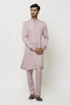 Buy_Adara Khan_Pink Art Banarasi Silk Plain Pintucked Bordered Kurta And Pant Set_Online_at_Aza_Fashions