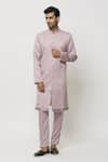 Buy_Samyukta Singhania_Pink Art Banarasi Silk Embroidered Thread Work Border Kurta _at_Aza_Fashions