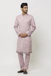 Buy_Samyukta Singhania_Pink Art Banarasi Silk Embroidered Thread Work Border Kurta _Online_at_Aza_Fashions