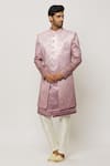 Buy_Aryavir Malhotra_Pink Sherwani Art Silk Embroidered Shaded Thread Work Jacket Aligadi Pant Set _at_Aza_Fashions