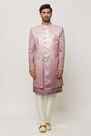 Buy_Aryavir Malhotra_Pink Sherwani Art Silk Embroidered Shaded Thread Work Jacket Aligadi Pant Set _Online_at_Aza_Fashions