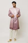 Shop_Aryavir Malhotra_Pink Sherwani Art Silk Embroidered Shaded Thread Work Jacket Aligadi Pant Set _Online_at_Aza_Fashions