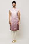 Buy_Aryavir Malhotra_Pink Sherwani Art Silk Embroidered Shaded Thread Work Jacket Aligadi Pant Set 