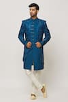 Buy_Aryavir Malhotra_Blue Sherwani Art Silk Embroidered Sequin And Thread Set _at_Aza_Fashions