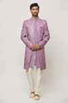 Buy_Aryavir Malhotra_Purple Sherwani Art Silk Embroidered Thread And Sequin Set _at_Aza_Fashions