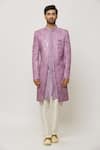 Aryavir Malhotra_Purple Sherwani Art Silk Embroidered Thread And Sequin Set _Online_at_Aza_Fashions