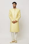 Buy_Aryavir Malhotra_Yellow Sherwani Art Silk Embroidered Thread Set _at_Aza_Fashions