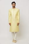 Aryavir Malhotra_Yellow Sherwani Art Silk Embroidered Thread Set _Online_at_Aza_Fashions