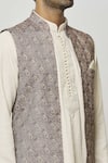 Buy_Aryavir Malhotra_Grey Art Silk Print Floral Jacket _Online_at_Aza_Fashions