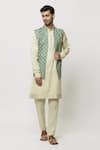 Aryavir Malhotra_Green Art Silk Print Mughal Jacket _Online_at_Aza_Fashions