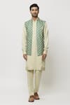 Buy_Aryavir Malhotra_Green Art Silk Print Mughal Jacket _Online_at_Aza_Fashions