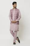 Buy_Aryavir Malhotra_Pink Kurta And Pant Art Banarasi Silk Sleeveless Jacket Aligadi Set _at_Aza_Fashions