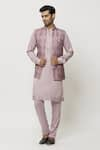 Buy_Aryavir Malhotra_Pink Kurta And Pant Art Banarasi Silk Sleeveless Jacket Aligadi Set _Online_at_Aza_Fashions