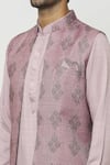 Shop_Aryavir Malhotra_Pink Kurta And Pant Art Banarasi Silk Sleeveless Jacket Aligadi Set _Online_at_Aza_Fashions