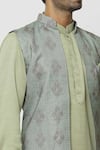 Shop_Aryavir Malhotra_Green Kurta And Pant Art Banarasi Silk Printed Jacket Aligadi Set _Online_at_Aza_Fashions