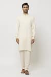 Arihant Rai Sinha_Cream Kurta And Pant Art Banarasi Silk Printed Jacket & Aligadi Set _Online_at_Aza_Fashions