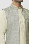 Buy_Aryavir Malhotra_Grey Art Silk Printed Bundi _Online_at_Aza_Fashions