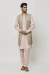 Buy_Aryavir Malhotra_Beige Kurta And Pant Art Banarasi Silk Printed Jacket Set _at_Aza_Fashions