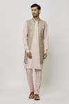 Buy_Aryavir Malhotra_Beige Kurta And Pant Art Banarasi Silk Printed Jacket Set _Online_at_Aza_Fashions