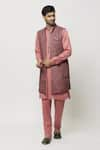 Buy_Aryavir Malhotra_Pink Kurta And Pant Art Banarasi Silk Cuffed Sleeve Printed Jacket Set _at_Aza_Fashions