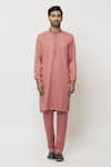 Buy_Aryavir Malhotra_Pink Kurta And Pant Art Banarasi Silk Cuffed Sleeve Printed Jacket Set _Online_at_Aza_Fashions