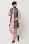 Buy_Aryavir Malhotra_Pink Kurta And Pant Art Banarasi Silk Printed Jacket Set _at_Aza_Fashions