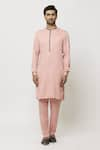 Aryavir Malhotra_Pink Kurta And Pant Art Banarasi Silk Printed Jacket Set _Online_at_Aza_Fashions