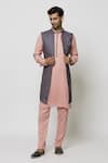 Buy_Aryavir Malhotra_Pink Kurta And Pant Art Banarasi Silk Printed Jacket Set _Online_at_Aza_Fashions