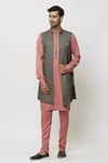 Buy_Aryavir Malhotra_Pink Kurta And Pant Art Banarasi Silk Straight Printed Jacket Set _at_Aza_Fashions