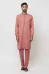 Aryavir Malhotra_Pink Kurta And Pant Art Banarasi Silk Straight Printed Jacket Set _Online_at_Aza_Fashions