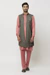 Buy_Aryavir Malhotra_Pink Kurta And Pant Art Banarasi Silk Straight Printed Jacket Set _Online_at_Aza_Fashions