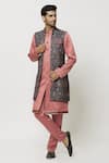 Buy_Aryavir Malhotra_Pink Sherwani And Pant Art Banarasi Silk Plain Printed Jacket Set_at_Aza_Fashions